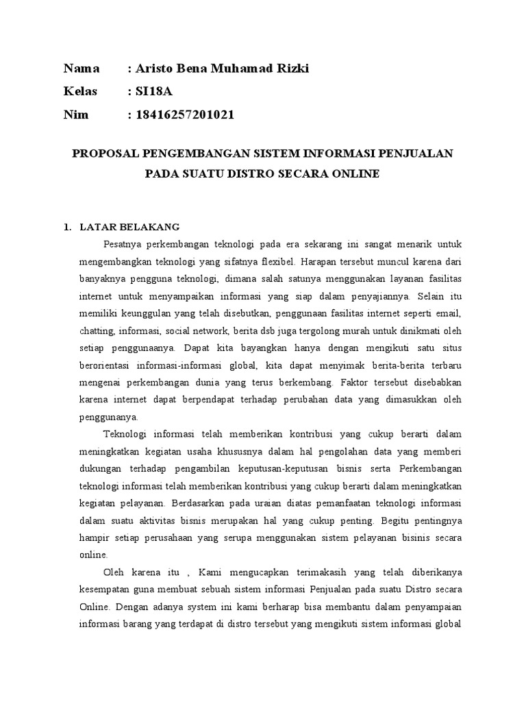 Proposal Pengembangan Sistem Informasi Penjualan Online untuk Distro [Nama Distro]