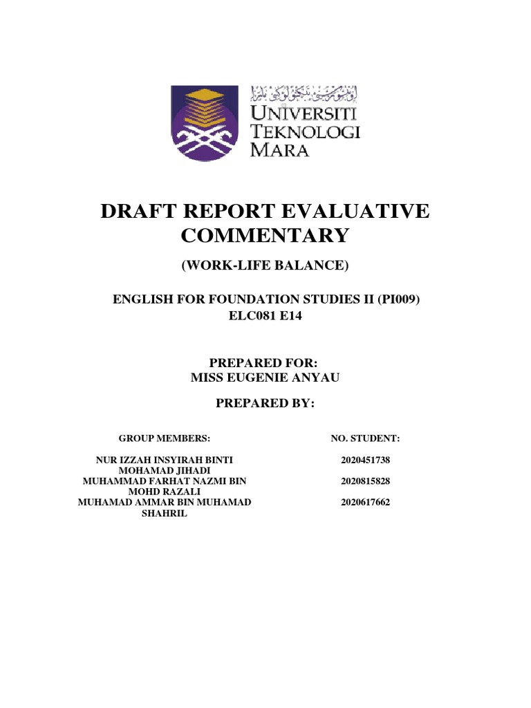 Draft Report Evaluative Commentar1 | PDF | Occupational Burnout ...