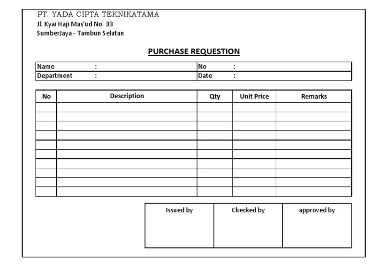 Purchase Request for PT Yada Cipta | PDF