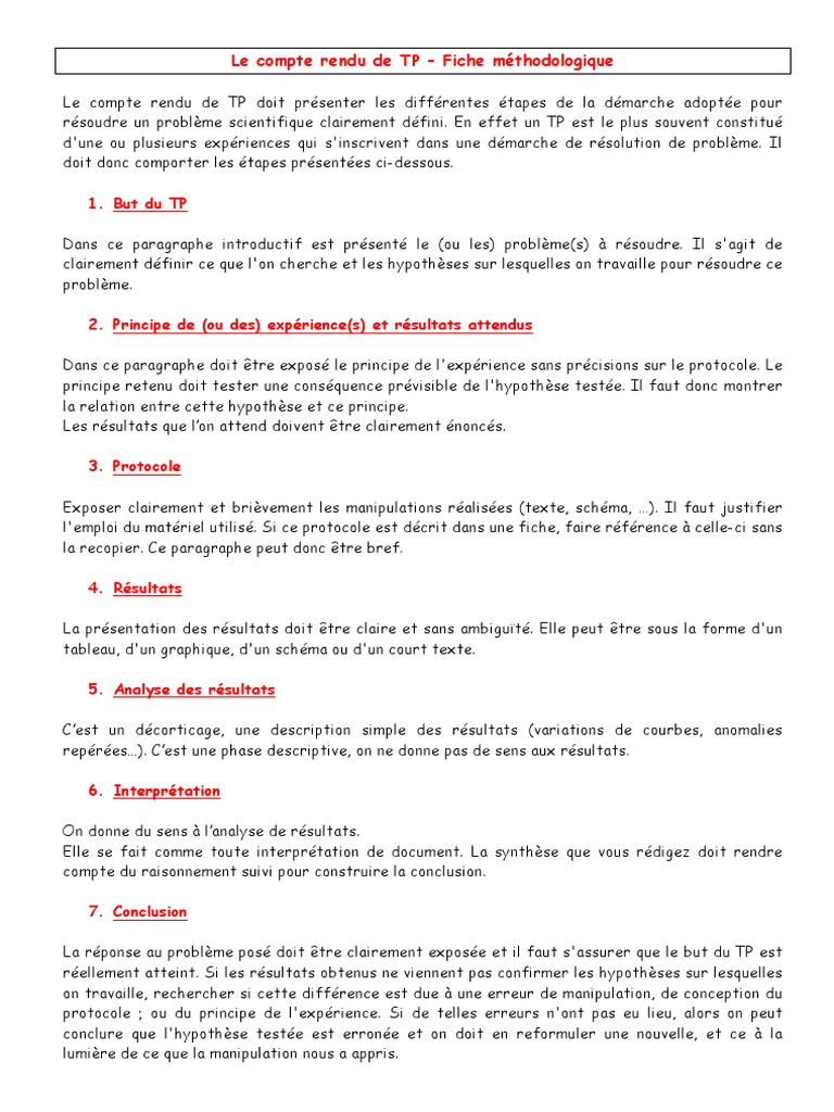 Guide de rédaction d'un compte rendu de TP | PDF