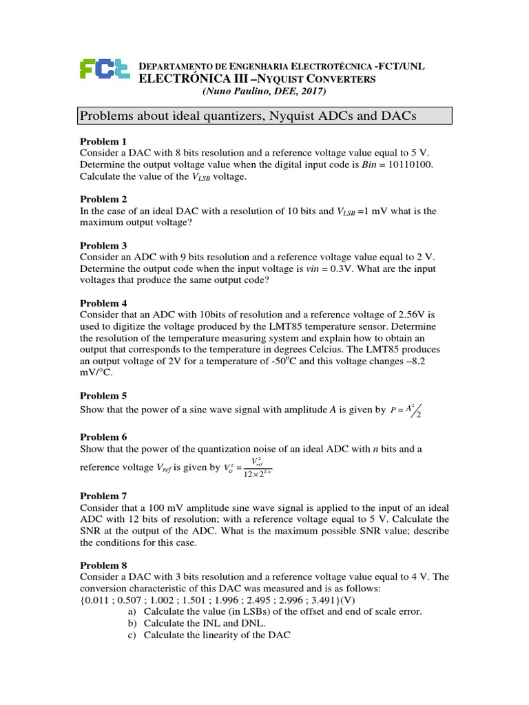 Nyquist Converters: ADC & DAC Problems | PDF | Analog To Digital ...