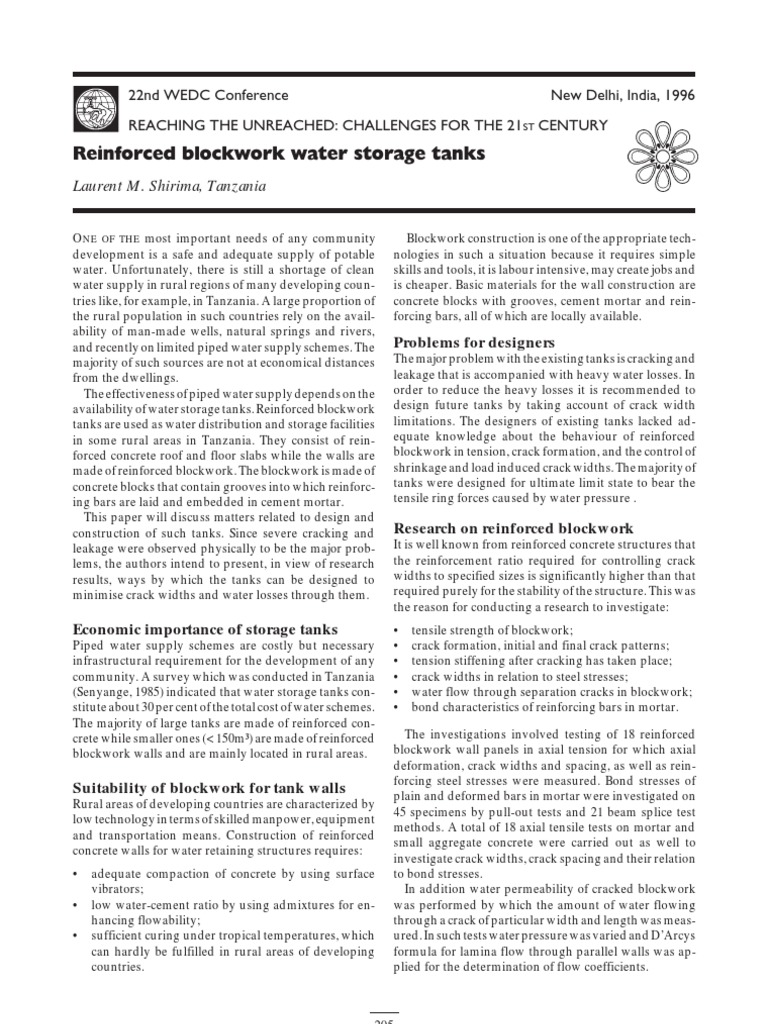 Water Tank With RFT Blockwork | PDF | Fracture | Concrete