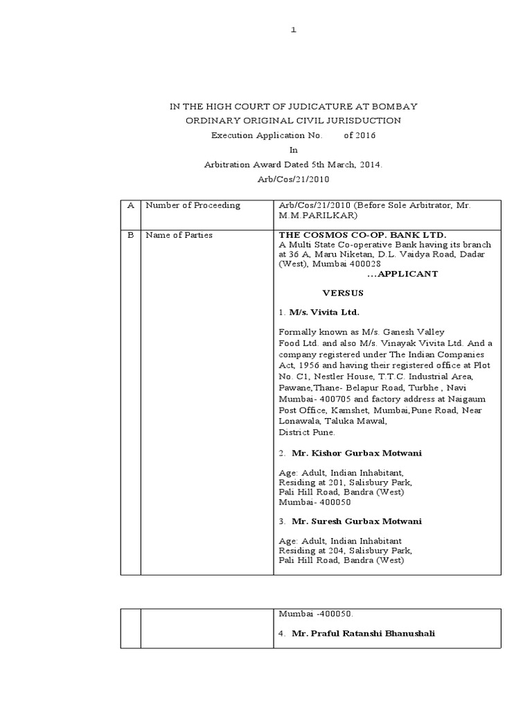 Execution Application for Arbitration Award | PDF | Judiciaries ...