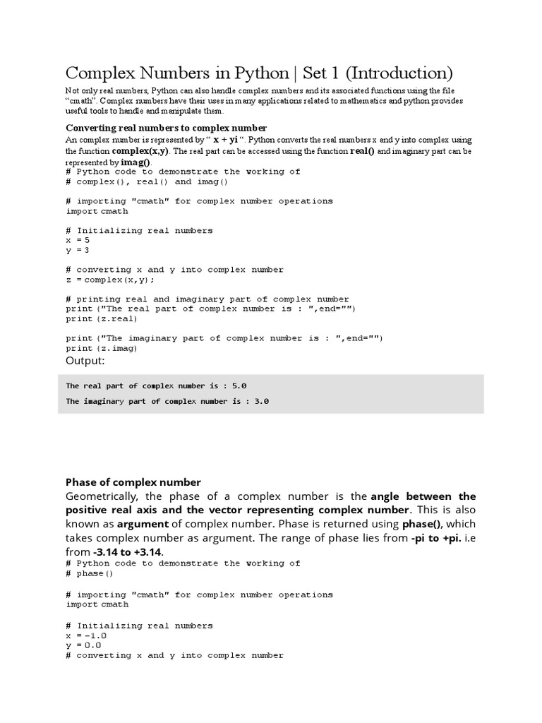 Complex numbers in python pdf complex number algebra