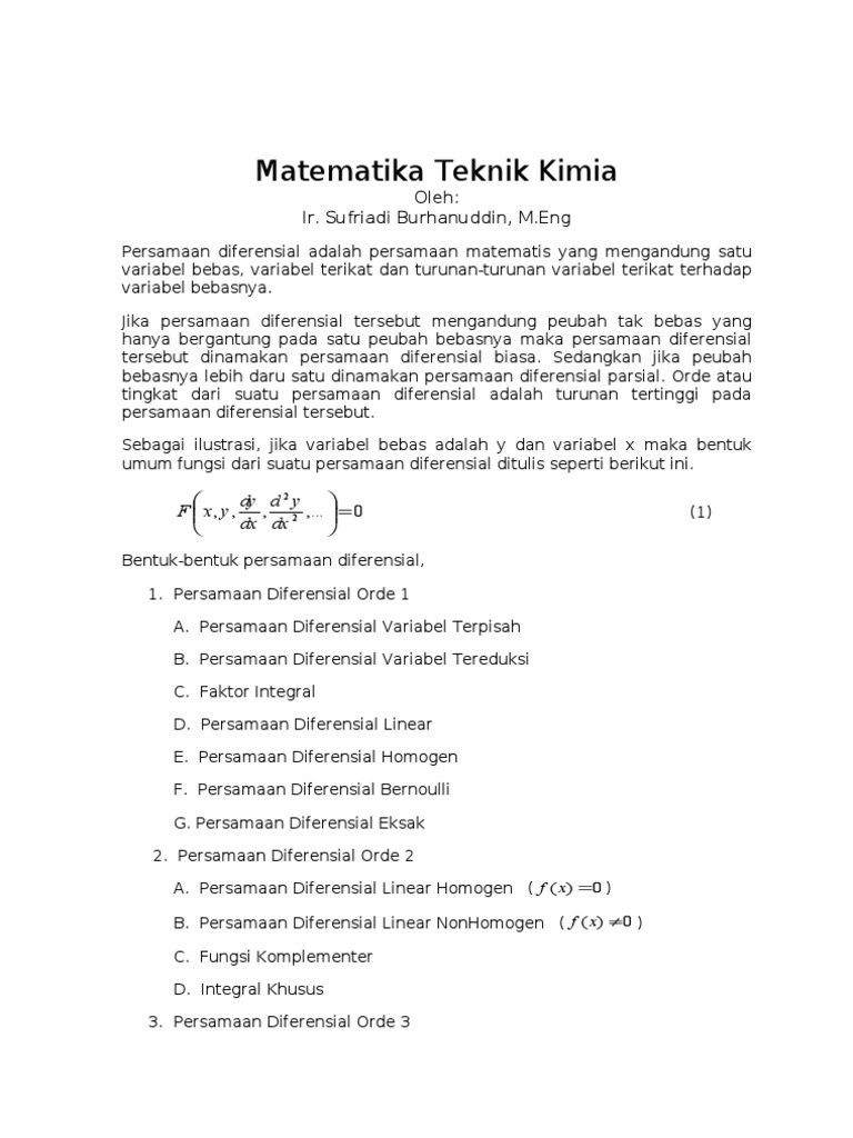 Contoh Soal Persamaan Diferensial Orde 2 Non Homogen Dan