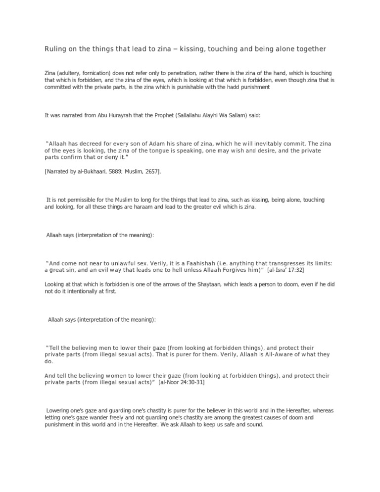 Ruling On The Things That Lead To Zina Islamic Jurisprudence Islamic Behaviour And Experience