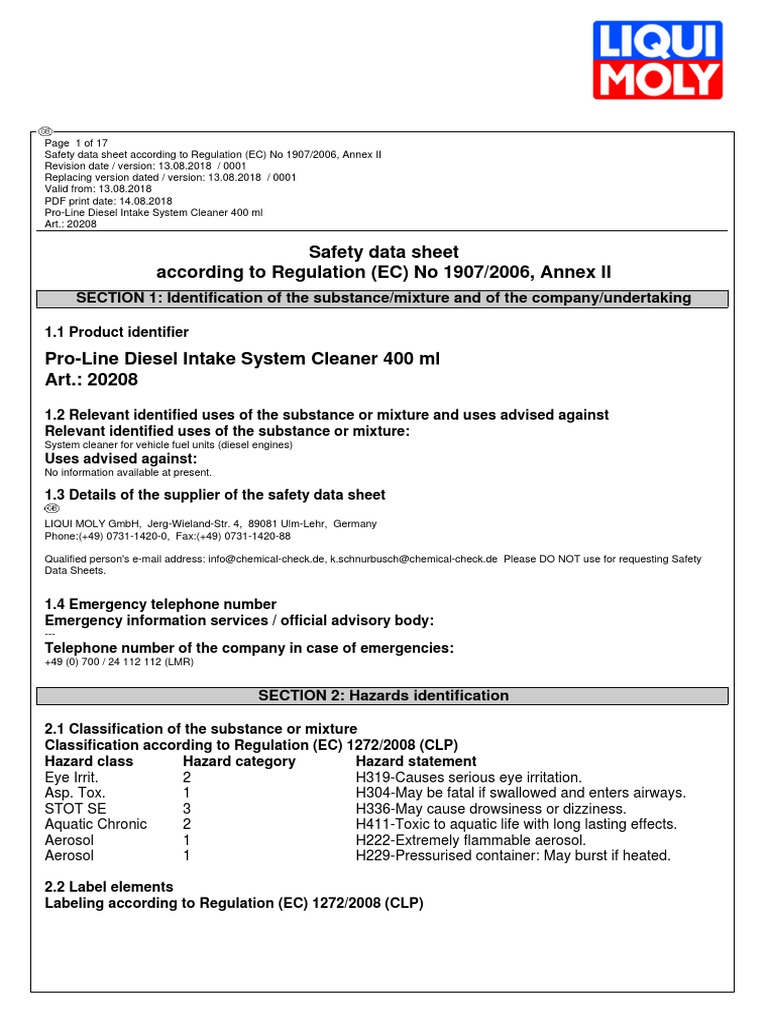 Safety Data Sheet According To Regulation (EC) No 1907/2006, Annex II