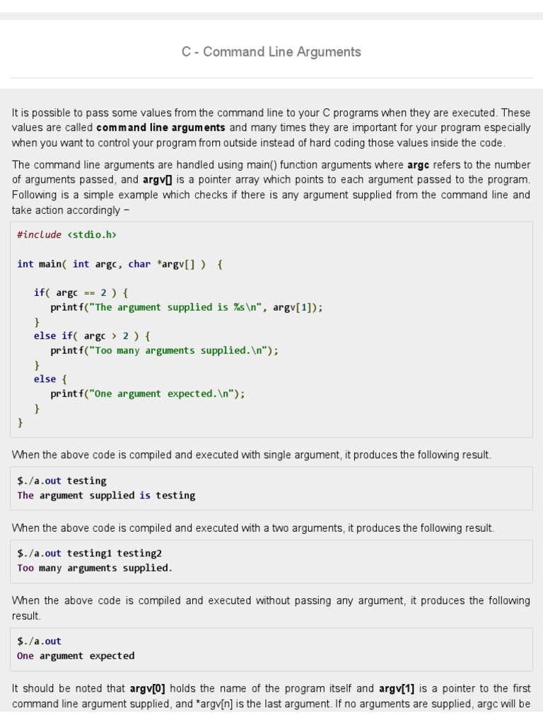 C Command Line Arguments Tutorialspoint PDF Information