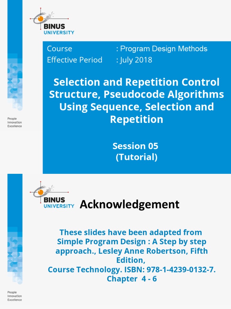 Selection and Repetition Control Structure, Pseudocode Algorithms Using ...