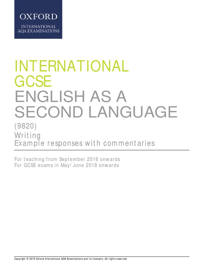 International Gcse English As A Second Language Example Responses Writing All Rights Reserved Question