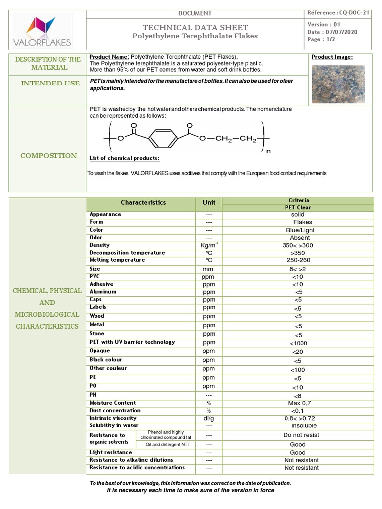 Technical Specifications and Properties of Polyethylene Terephthalate ...