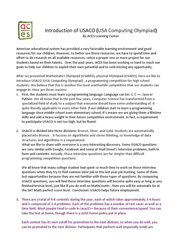 Introduction of USACO (: USA Computing Olympiad | PDF | C++ | Computer ...