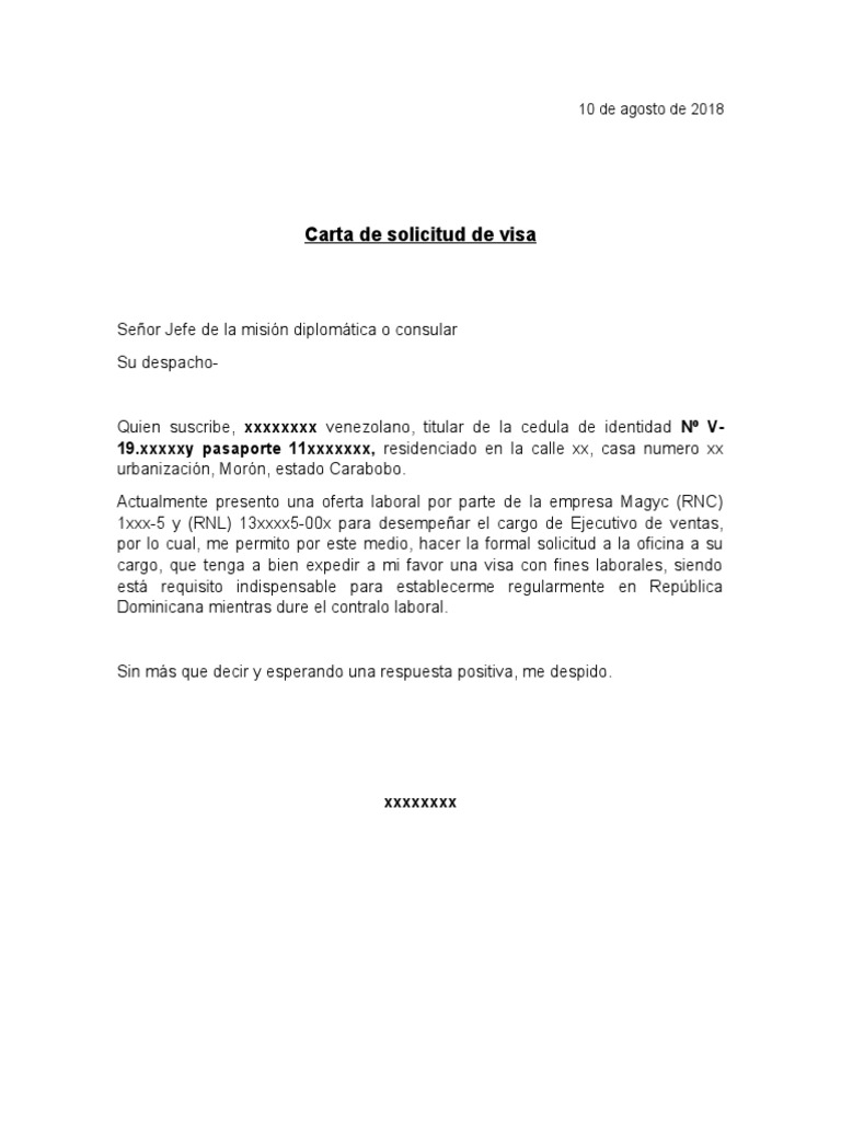 Carta De Solicitud De Visa Pdf Politicas Globales Seguridad Nacional