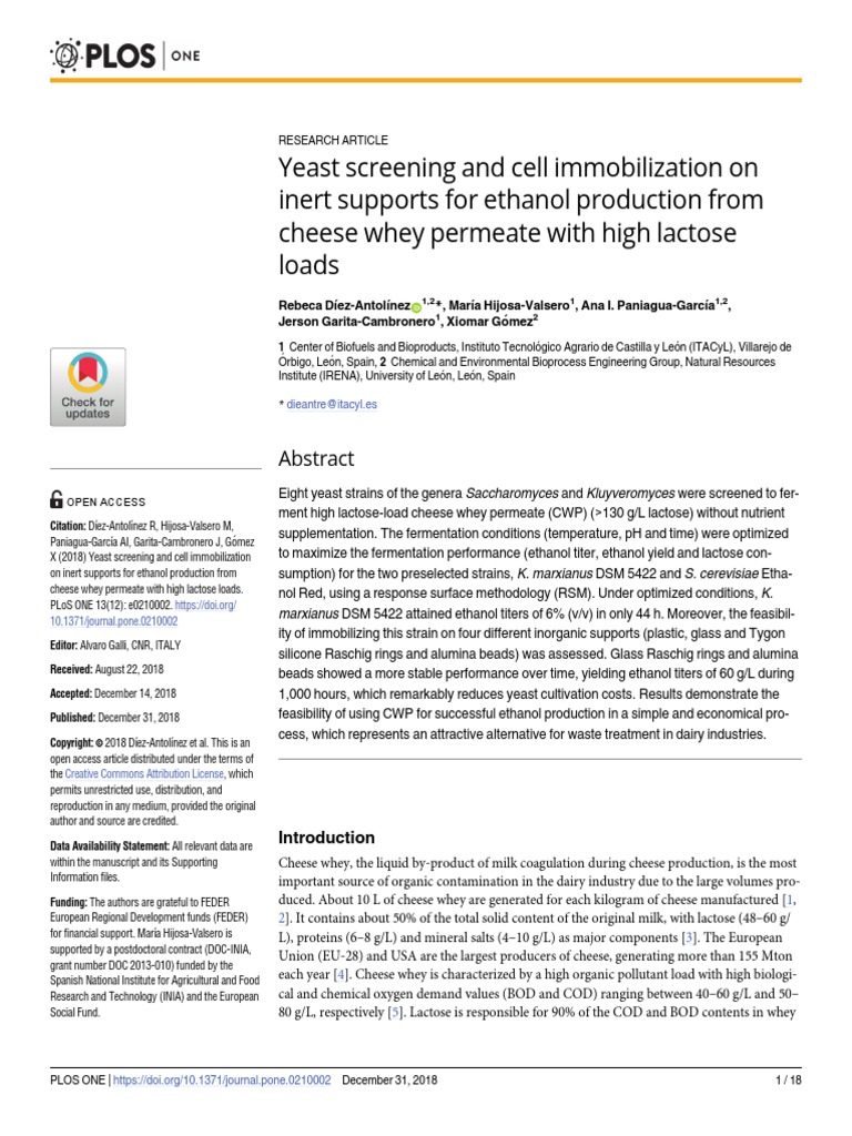 Yeast Screening and Cell Immobilization On Inert Supports For Ethanol ...