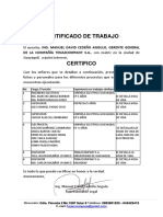 Certificado de Trabajo: DE LA COMPAÑÍA TENAZCOMPANY S.A., Con Matriz en La Ciudad de