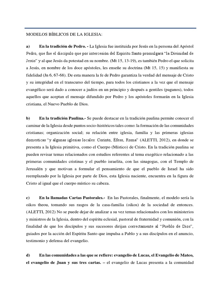 Modelos Bíblicos de la Iglesia Cristiana | PDF | Iglesia Católica | Jesús