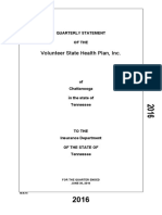 Volunteer State Health Plan, Inc.: Quarterly Statement of The