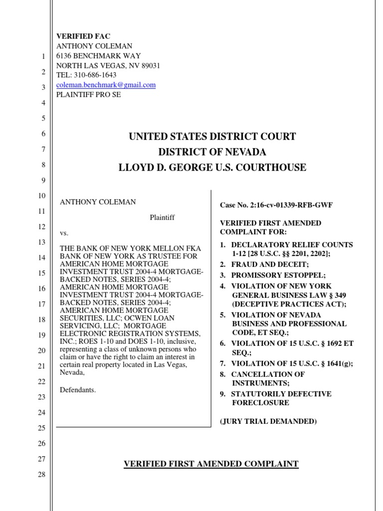 First Amended Complaint Doc 13 PDF Pleading Federal Rules Of