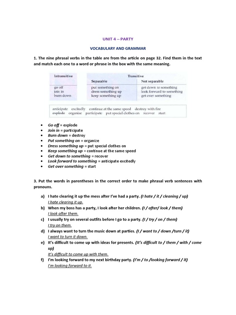 Phrasal Verbs for Party Contexts | PDF