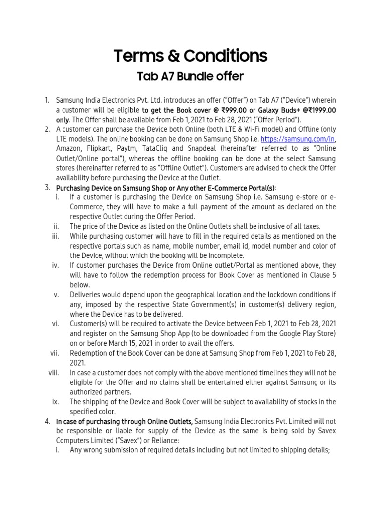 Samsung Tab A7 Offer Details | PDF | Online And Offline | Online Shopping