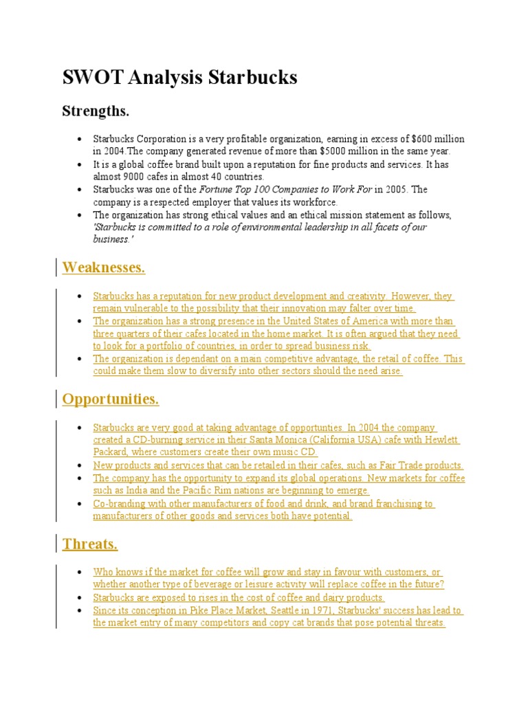 SWOT Analysis of Starbucks and IPL | PDF | Business | Starbucks