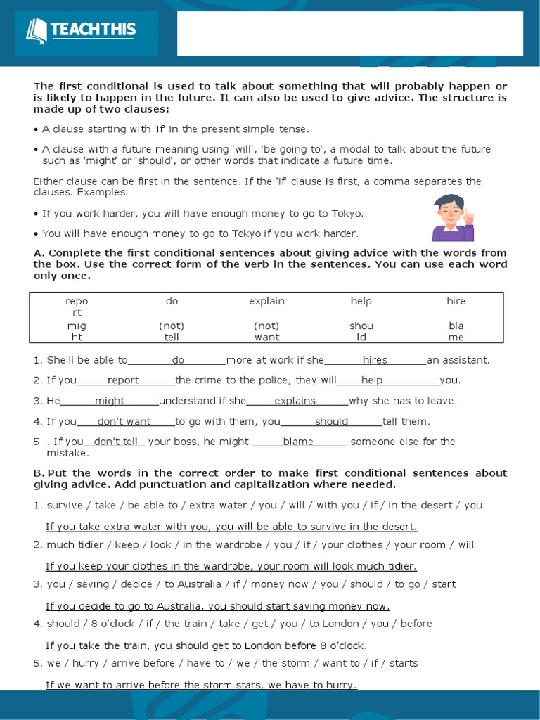 First Conditional Advice Worksheet Páginas 3 4 | PDF | Grammar ...