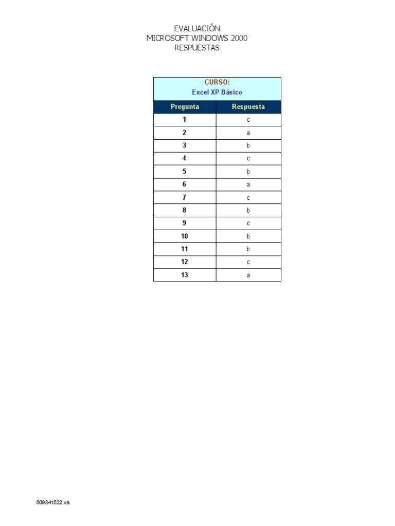 Evaluación Excel XP Básico 2000 | PDF | Windows XP | Microsoft Excel