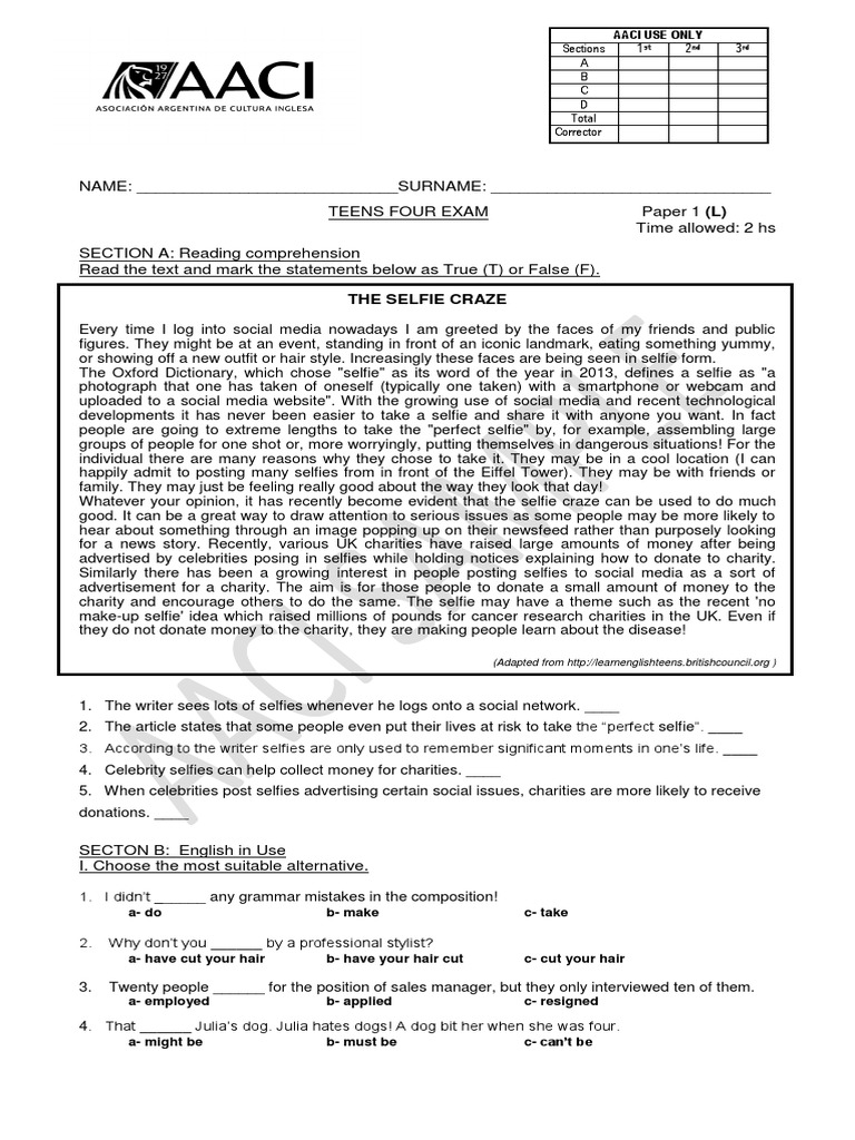 Examen AACI | PDF | Selfie | Social Media