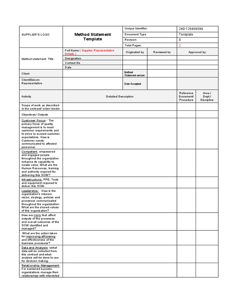 Method Statement Template for Suppliers | PDF | Business Process ...