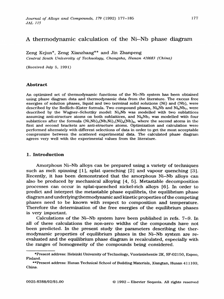 A Thermodynamic Calculation of The NiNb Phase Diagram PDF Phase (Matter) Chemical Equilibrium