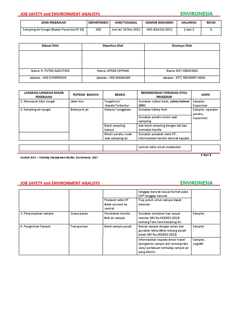 Analisis Keselamatan Kerja JSEA | PDF