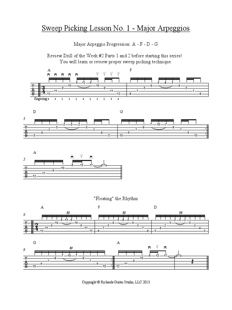Sweep Picking Major Arpeggios RGS PDF Music Theory European