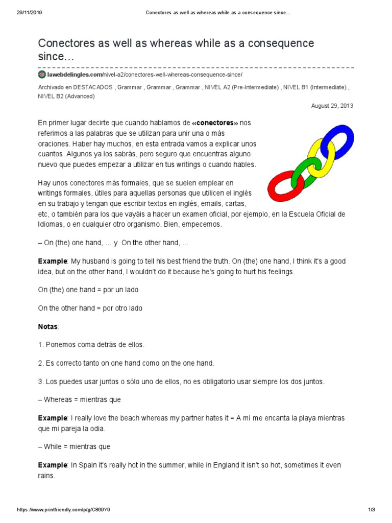 Conectores As Well As Whereas While As A Consequence Since | PDF