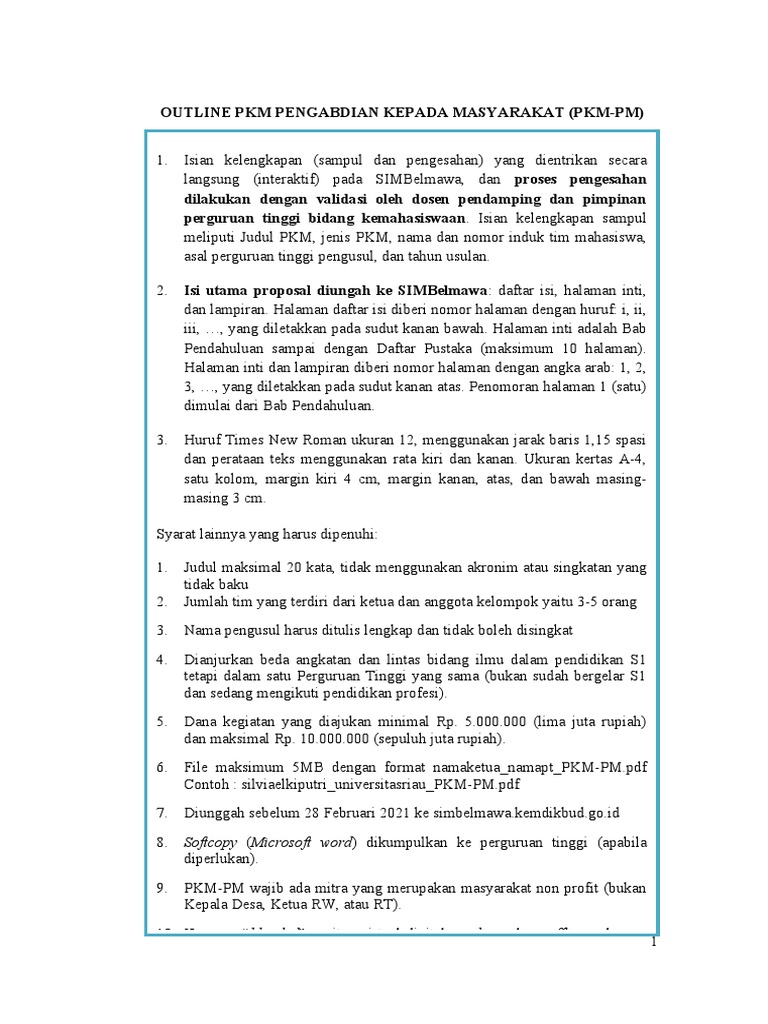Panduan Proposal PKM-PM 2021 | PDF