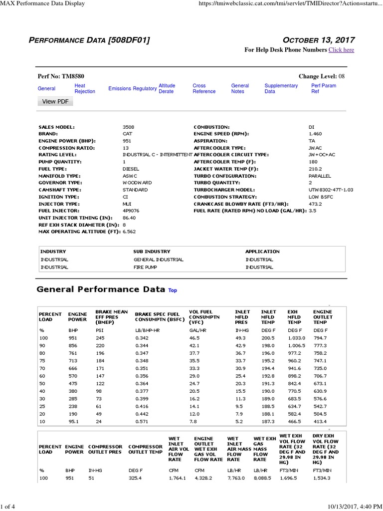 CAT 3508 Engine Performance Data | PDF | Diesel Engine | Horsepower
