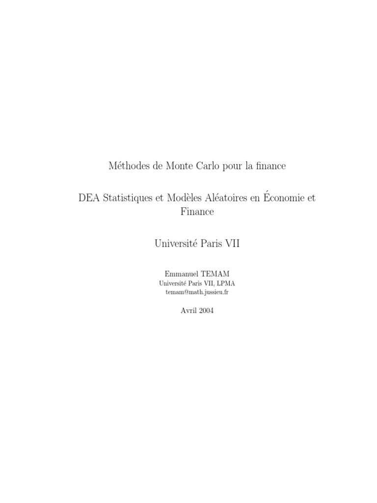 Méthodes de Monte Carlo en finance | PDF | Estimateur (statistique ...