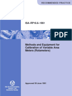 Methods and Equipment For Calibration of Variable Area Meters (Rotameters)