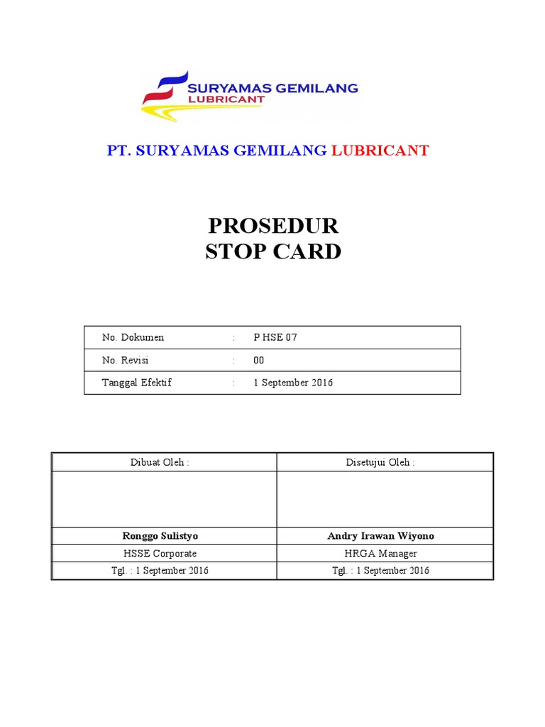 Prosedur Penggunaan Stop Card K3 | PDF