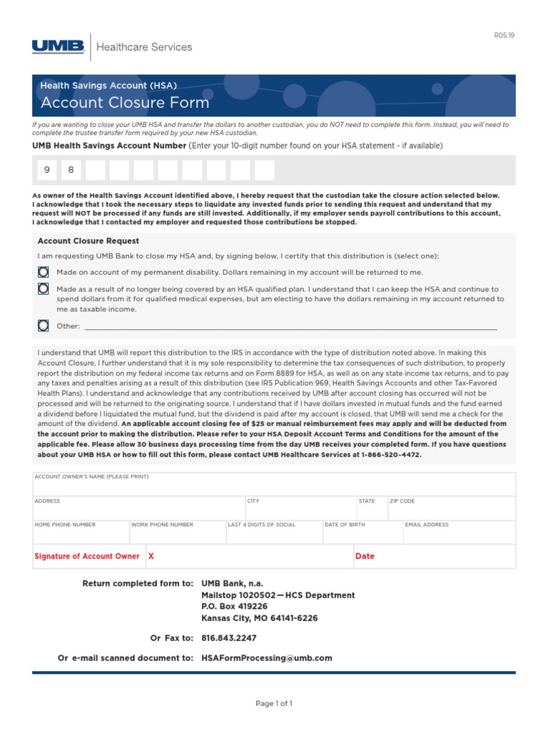 Account Closure Form: Health Savings Account (HSA) | PDF | Health ...
