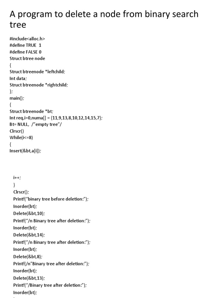A Program To Delete A Node From Binary Search Tree | PDF | Theoretical ...