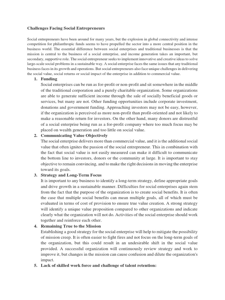 Lecture 6 Challenges Facing Social Entrepreneurs Pdf Social