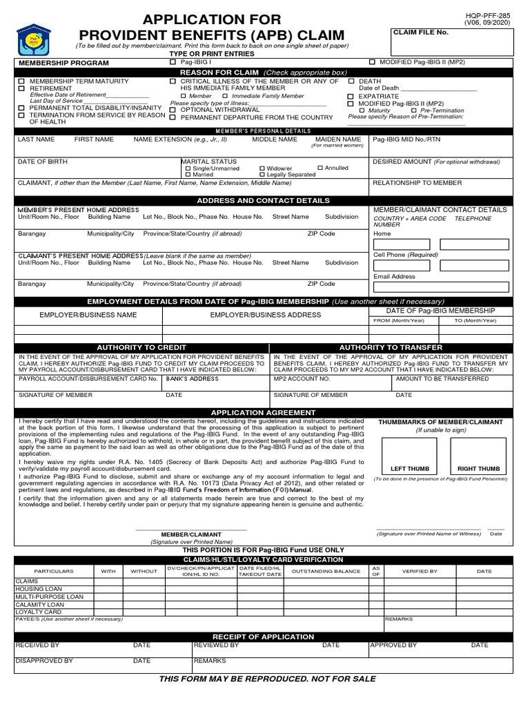 PAG IBIG APPLICATION FOR PROVIDENT BENEFITS CLAIM PDF visual data 6