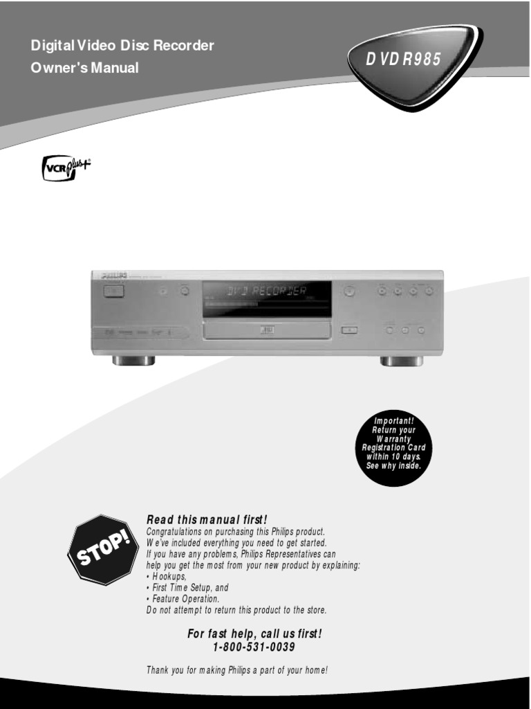 DVDR985 Digital Video Disc Recorder Owner's Manual PDF Compact Disc Dvd