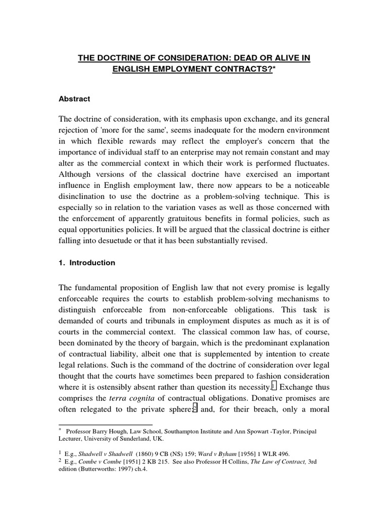The Doctrine of Consideration Dead or Alive in English Employment ...