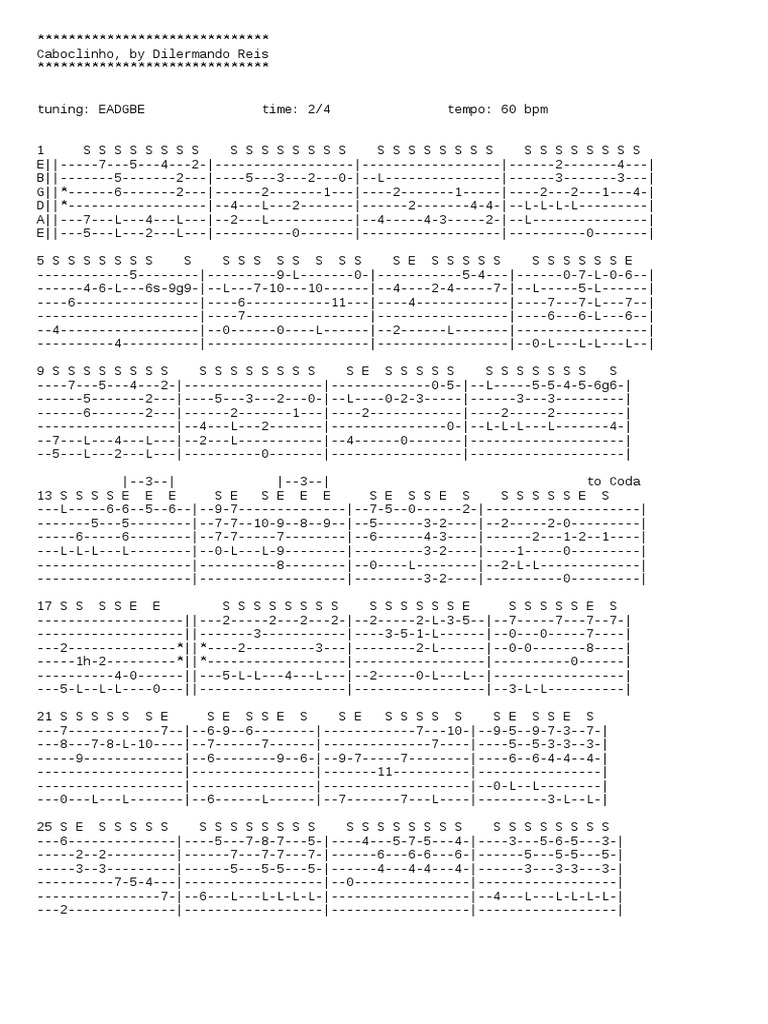 Caboclinho Guitar Tab Guide | PDF | Classical Music | Performing Arts