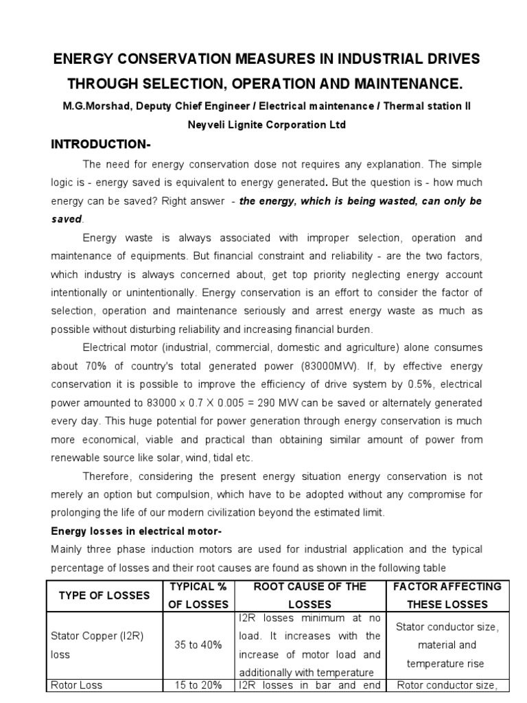 Energy Conservation Measures in Industrial Drives Through Selection ...
