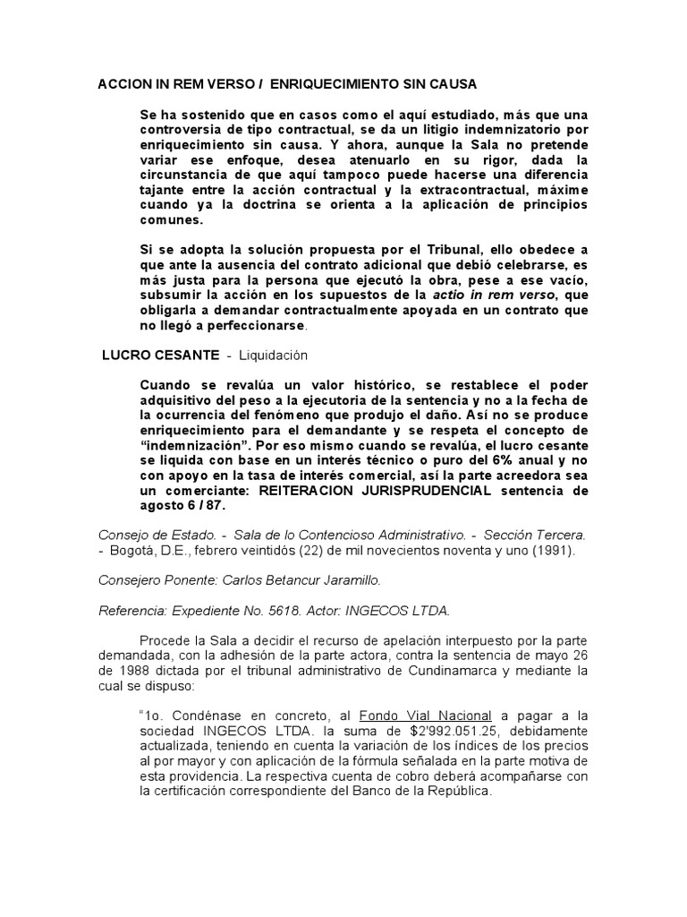 Accion in Rem Verso PDF Caso de ley Sentencia (ley)