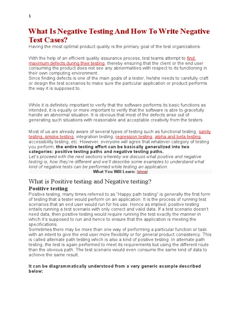 What is negative testing and how to write negative test cases pdf 