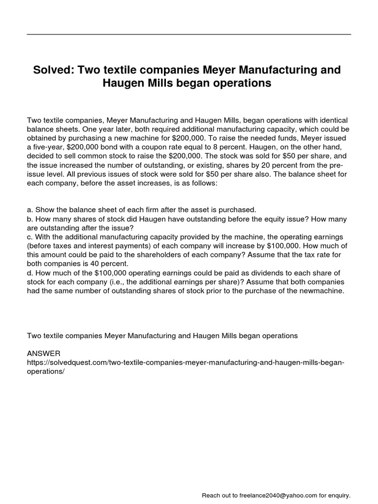 Two Textile Companies Meyer Manufacturing and Haugen Mills Began