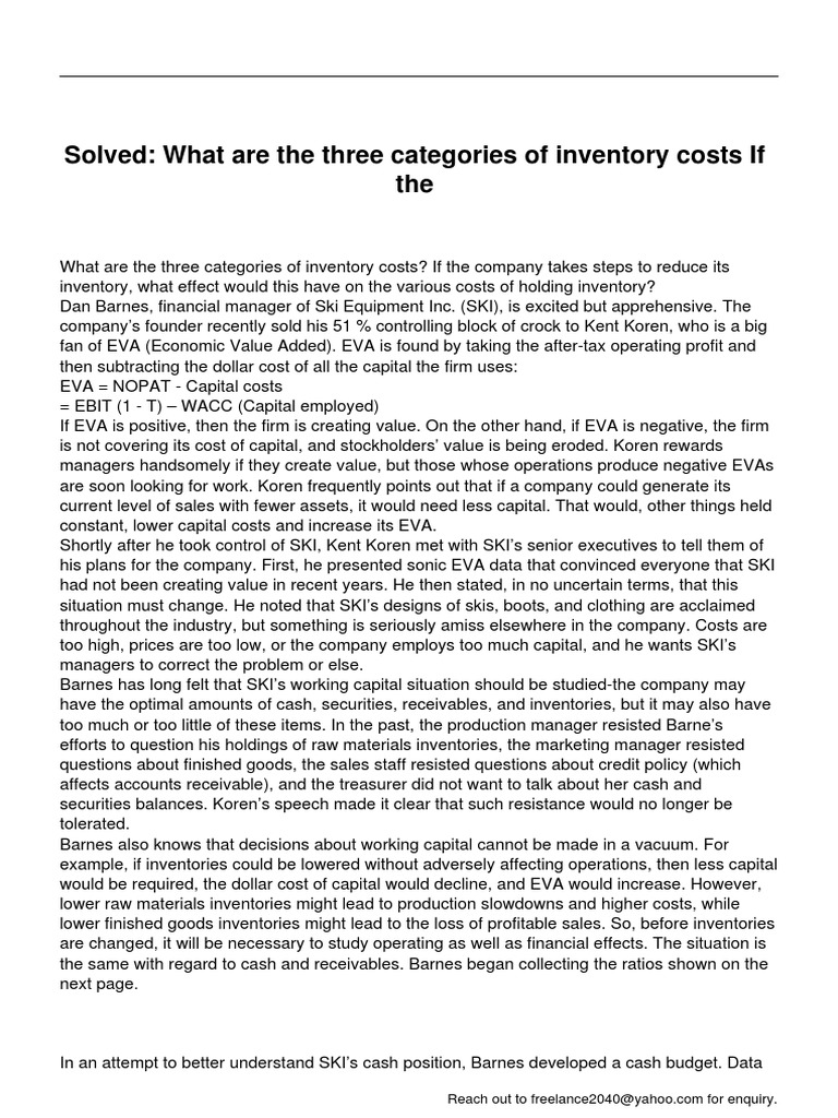 What Are The Three Categories of Inventory Costs If The | PDF ...